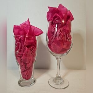 Handmade Couples Etched Glass 2pc Set